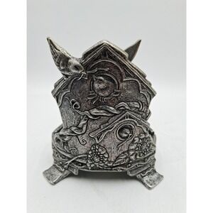 Vintage 1997 Carson Pewter Jar Large Candle Holder Bird Houses and Birds